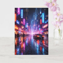 Cartão de Arte em Branco Cidade Cyber Punk Ilumina