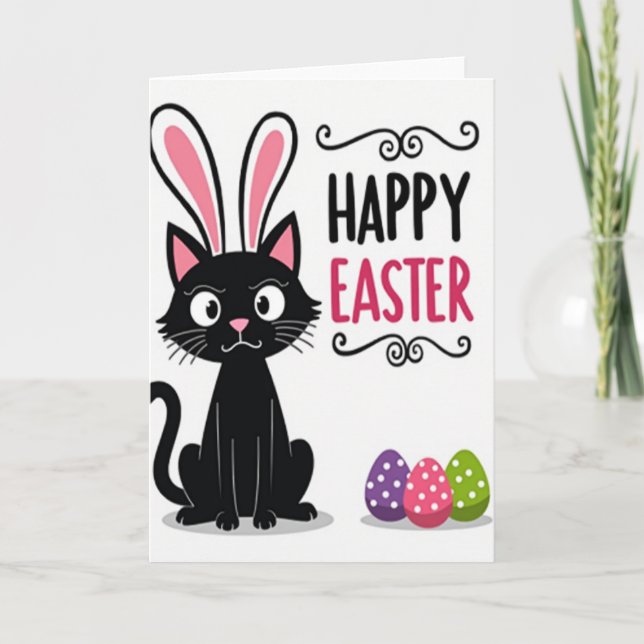 Cartão de Arte Felina da Páscoa Feliz (Frente)