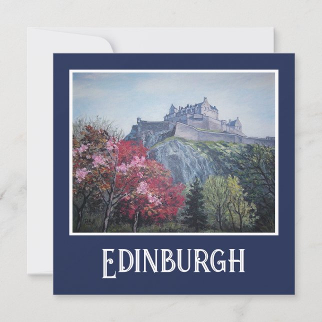 Cartão de arte fino do Castelo Edinburgh por Pola. (Frente)