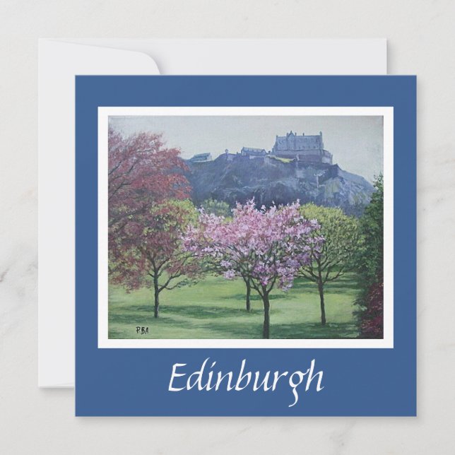 Cartão de arte fino do Castelo Edinburgh por Pola. (Frente)