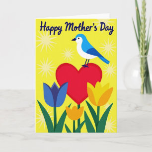 Cartão de Arte Floral do Dia das Mães Blue Bird