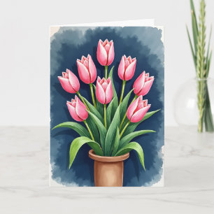 Cartão de Arte Floral Rosa em Aquarela
