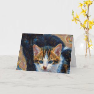 Cartão de Arte Impressionista com Dois Gatinhos Fo