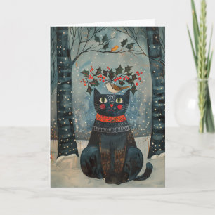 Cartão de Arte Popular de Gato Preto - Papelaria