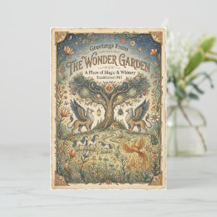Cartão de Arte Vintage Caprichoso de Dragões e Uni