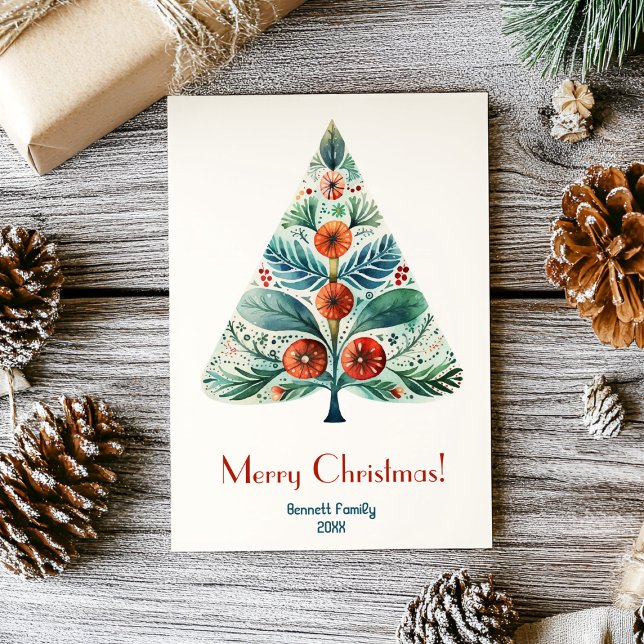 Cartão de árvore de Natal da família Feliz de Nata (A touch of elegance for the holidays 🌲 Send love with our watercolor tree card ✨)