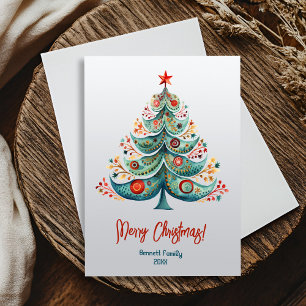 Cartão de árvore de Natal da família Feliz de Nata