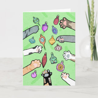 Cartão de Árvore de Natal e Patas de Gato com Enfe