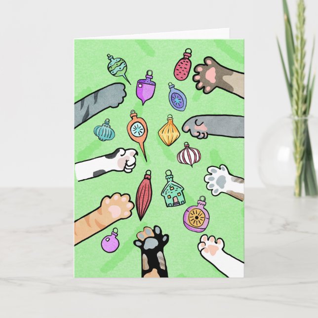 Cartão de Árvore de Natal e Patas de Gato com Enfe (Frente)
