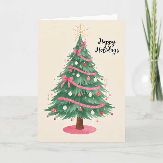 Cartão de Árvore de Natal Feliz Férias (Frente)