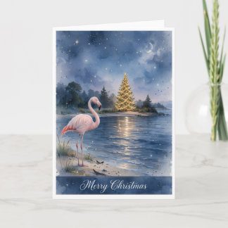 Cartão de Árvore de Natal Flamingo - Feliz Natal