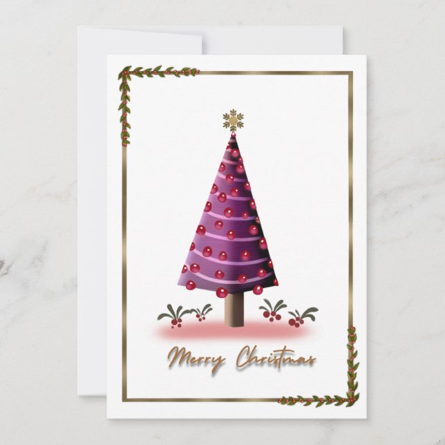 Cartão de Árvore de Natal Rosa Elegante - Festivo  (Frente)