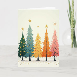 Cartão de Árvores de Natal Coloridas Retrô