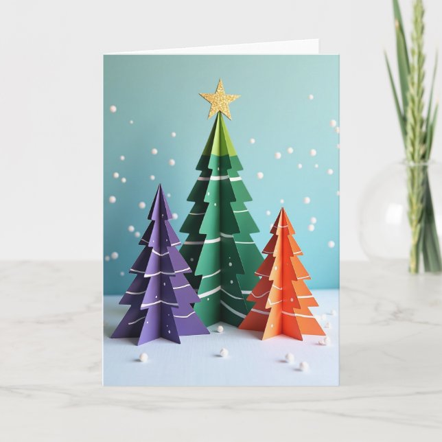 Cartão de Árvores de Natal em Papel (Frente)