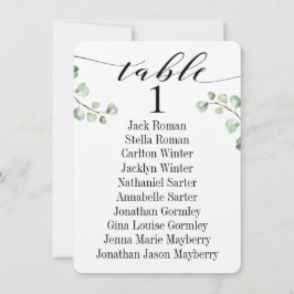 Cartão de assento de caligrafia preta com folhagem