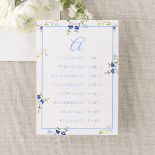 Cartão de Assento de Casamento Azul e Cinza Elegan