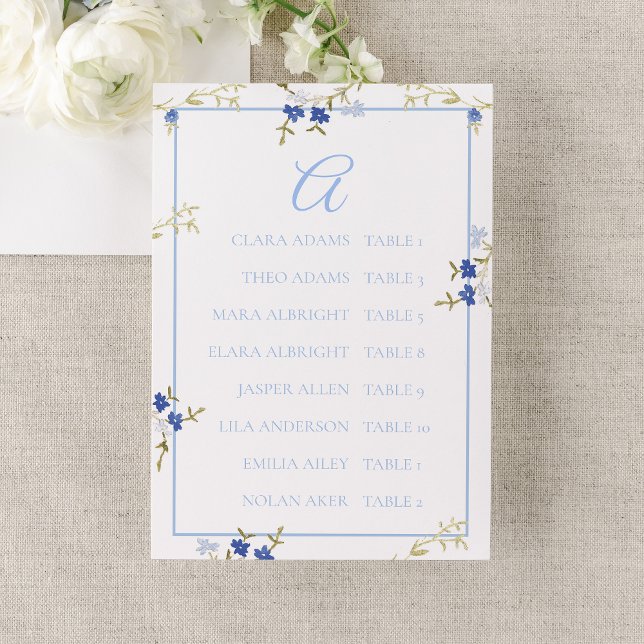 Cartão de Assento de Casamento Azul e Cinza Elegan (Criador carregado)