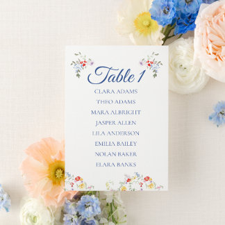 Cartão de Assento de Casamento Floral Azul Suave