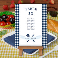 Cartão de Assento de Casamento Gingham Azul Marinh