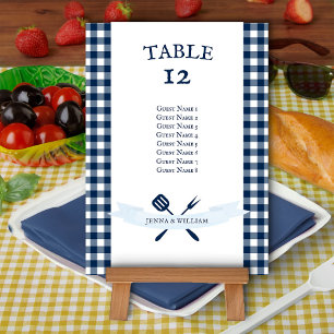 Cartão de Assento de Casamento Gingham Azul Marinh