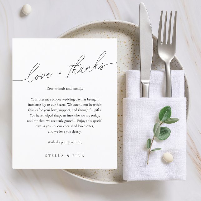 Cartão de Assento de Casamento Love + Thanks em Le (Modern Script Love + Thanks Wedding Place Card)