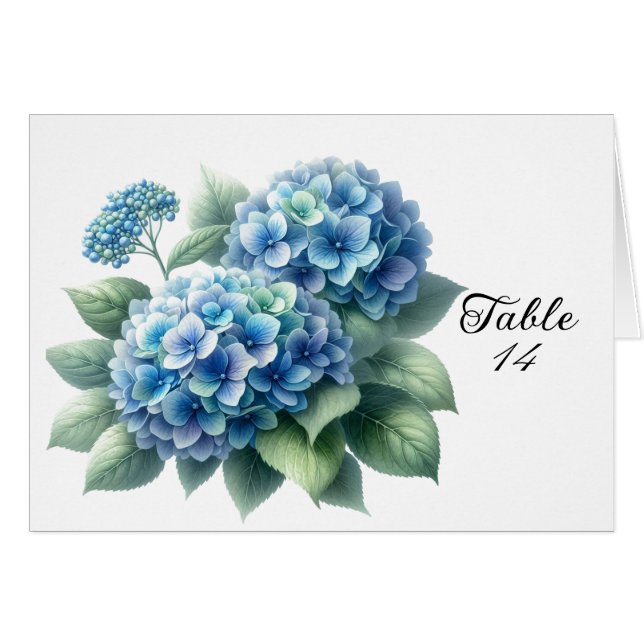 Cartão de Assento de Mesa com Hortênsia Azul (Frente horizontal)