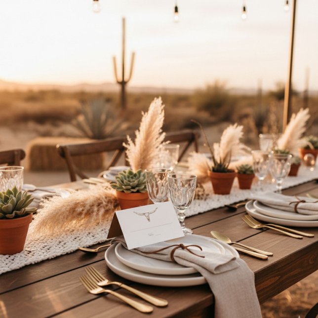Cartão de Assento de Mesa de Casamento Boho Desert (Desert Boho Cow Skull Wedding Seating Table Card)