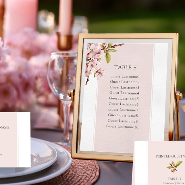 Cartão de Assento de Mesa de Casamento com Flor de (Table Seating Card from the Cherry Blossom Wedding Collection by Darling & May)