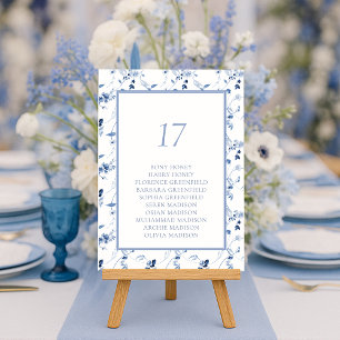 Cartão de Assento de Mesa Floral de Arte Fina Azul