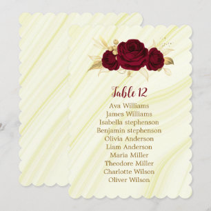 cartão de assentos de mármore floral de ouro burgu