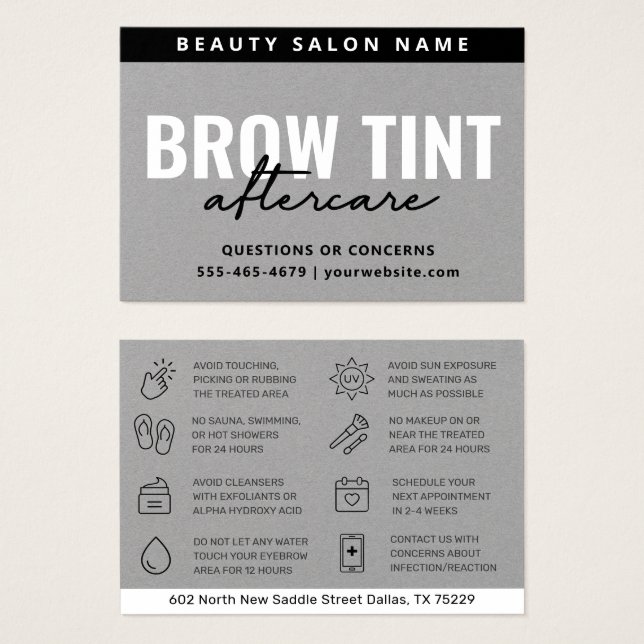 Cartão de Atenção à Tint Eyebrow da Cinza Prateada (Frente & Verso)