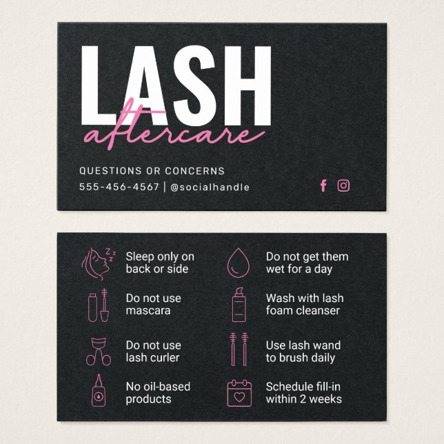 Cartão de Atenção de Extensões Eyelash Preto Premi (Frente & Verso)