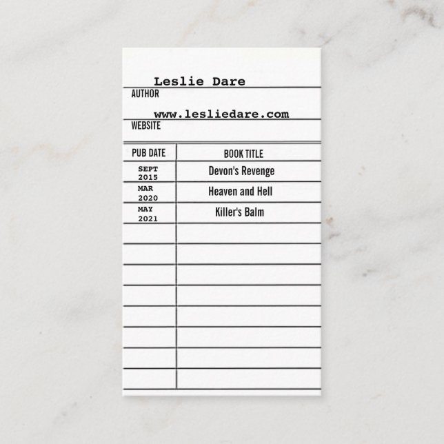 cartão de autor da biblioteca (Frente)