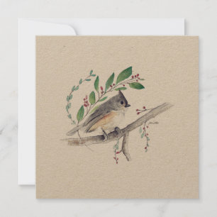 Cartão de Ave de Arte do Titmouse Tufado Holiday