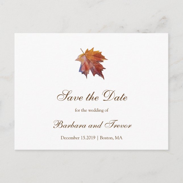 Cartão de aviso de casamento com folha caindo em a (Frente)