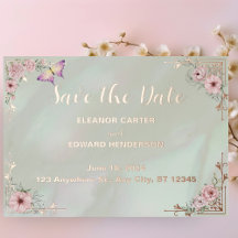 Cartão de aviso de casamento em folha de ouro com