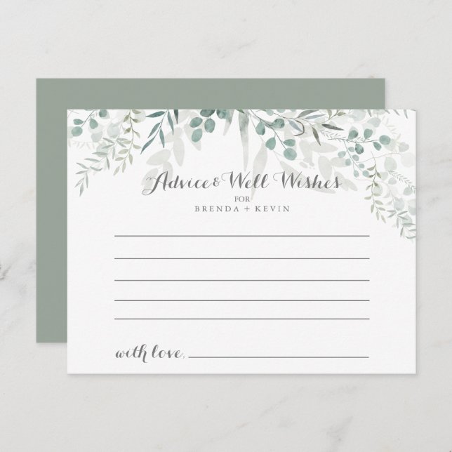Cartão de Aviso de Casamento Eucalyptus Verde Mini (Frente/Verso)