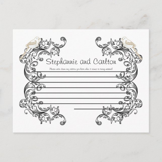 Cartão de Aviso de Casamento Preto/Branco (Frente)