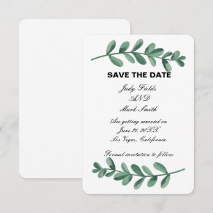 Cartão de Aviso de Data de Aquarela Verde Elegante