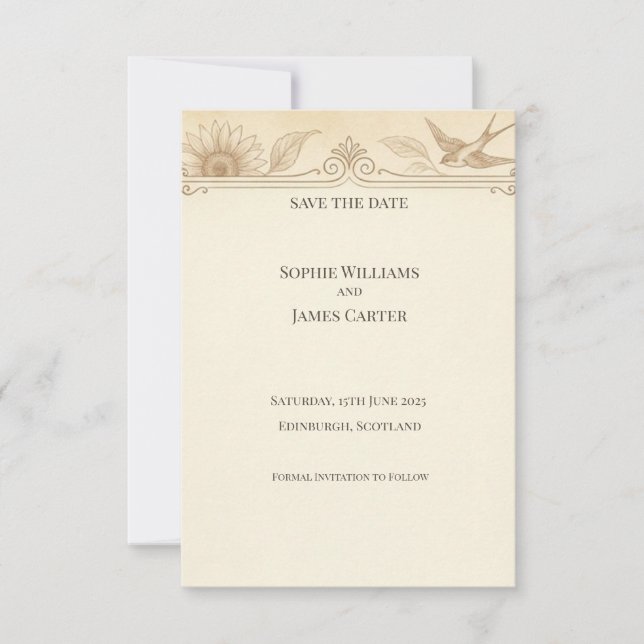 Cartão de aviso de data de casamento com Girassol  (Frente)