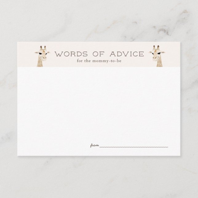 Cartão de Aviso para Beige do Chá de fraldas Giraf (Frente)