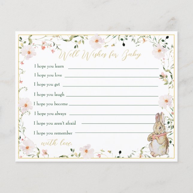 Cartão de Aviso para Chá de Bebê Floral Dourado (Frente)