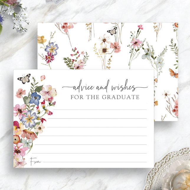 Cartão de Aviso para Formandos de Flores Selvagens (Colorful Wildflowers Graduate Advice and Wishes Enclosure Card by Painted Paperie
)