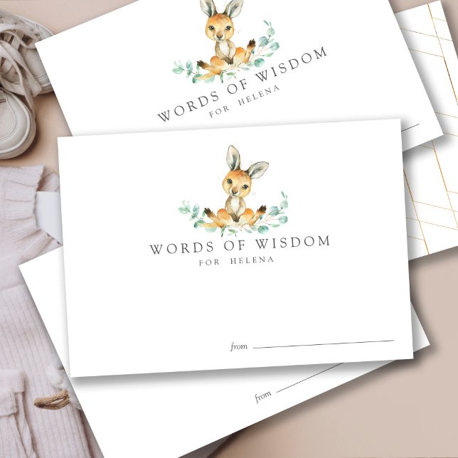 Cartão de Aviso para o Bebê-chá de fraldas (Baby advice card, baby in bloom, watercolor, gender neutral, forest animals, for the parents)