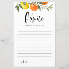 Cartão de Aviso para o Chá de fraldas Citrus Botan