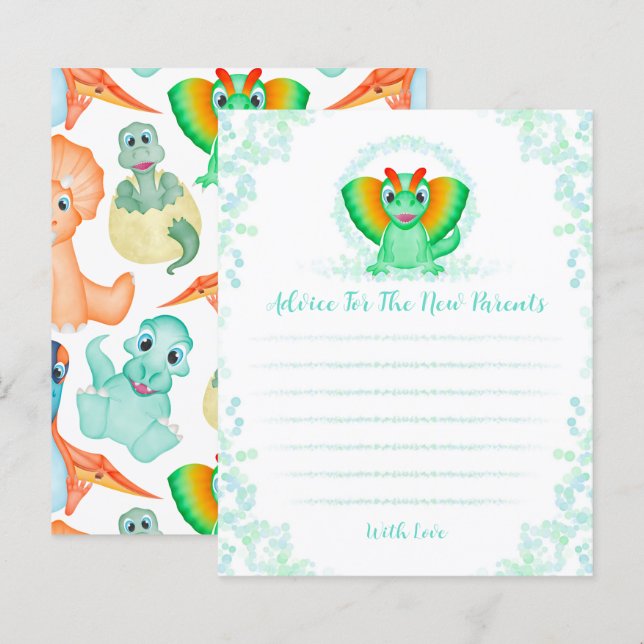 Cartão de Aviso para Pais do Chá de fraldas Dinoss (Frente/Verso)