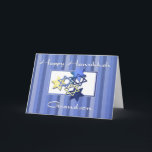 Cartão de Avô de Hanukkah Feliz<br><div class="desc">Cartão de Hanukkah para neto com Stars of David em fundo listrado azul.</div>
