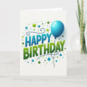 Cartão de Balão de Aniversário Verde-Petróleo