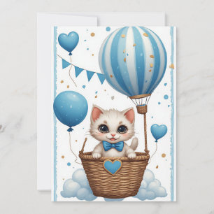 Cartão de Balão de Chuveiro de Bebê de Gatinho Fof