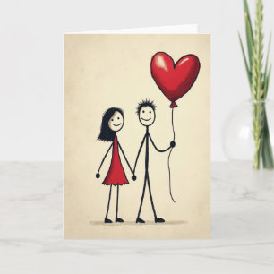 Cartão de Balão de Coração de Casal Feliz
